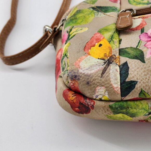 Multi Sac Dynamic Mini Crossbody Purse Zippered Pockets Butterfly Floral Beige - Picture 6 of 12